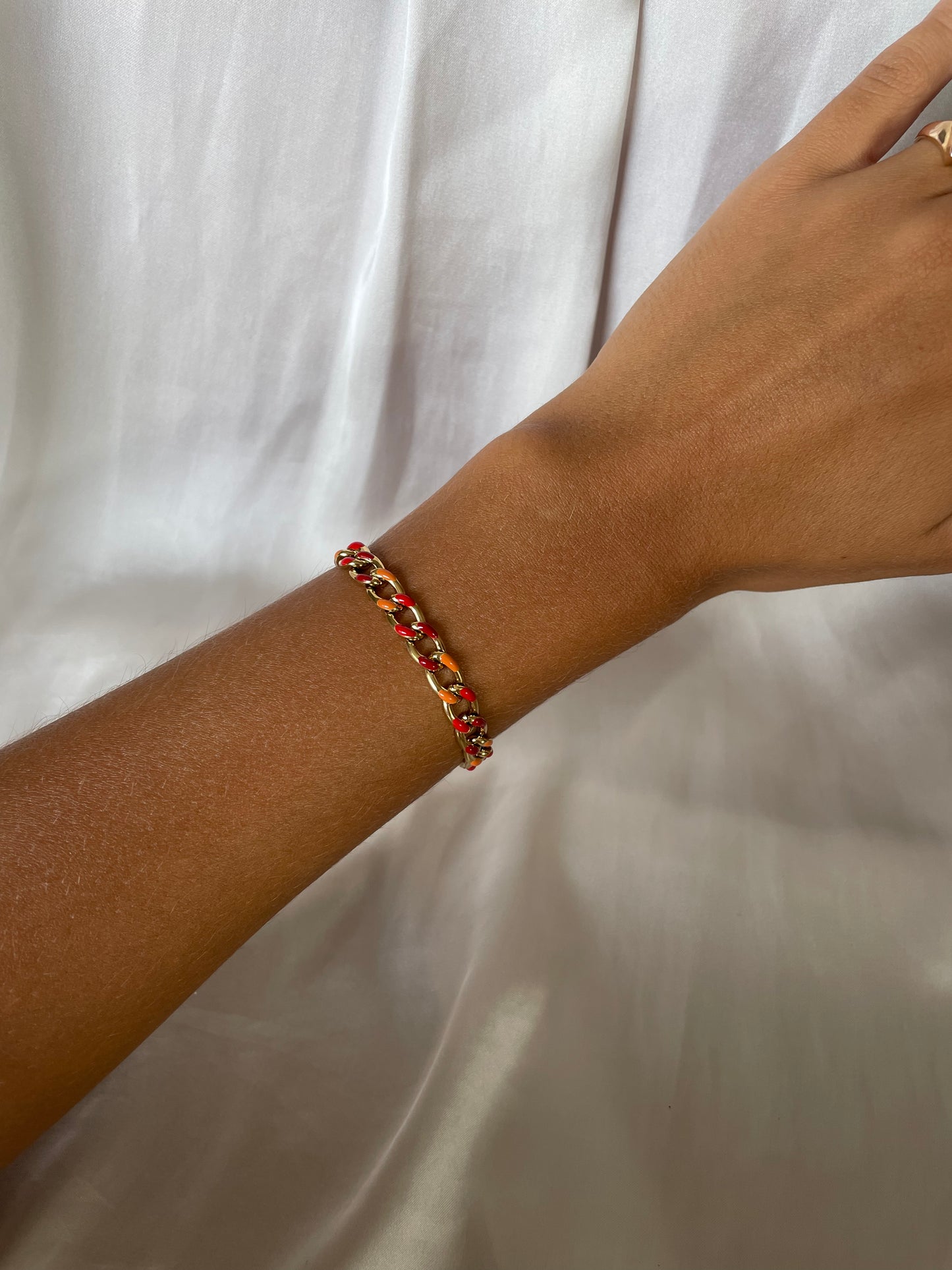 Red and orange mesh bracelet