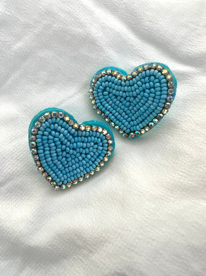 Heart beaded earrings with rhinestones