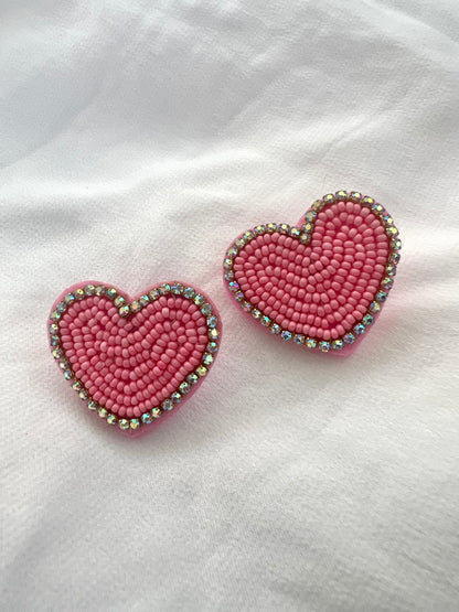 Heart beaded earrings with rhinestones