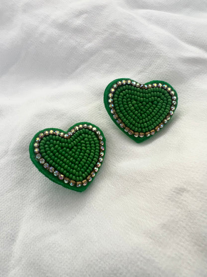 Heart beaded earrings with rhinestones